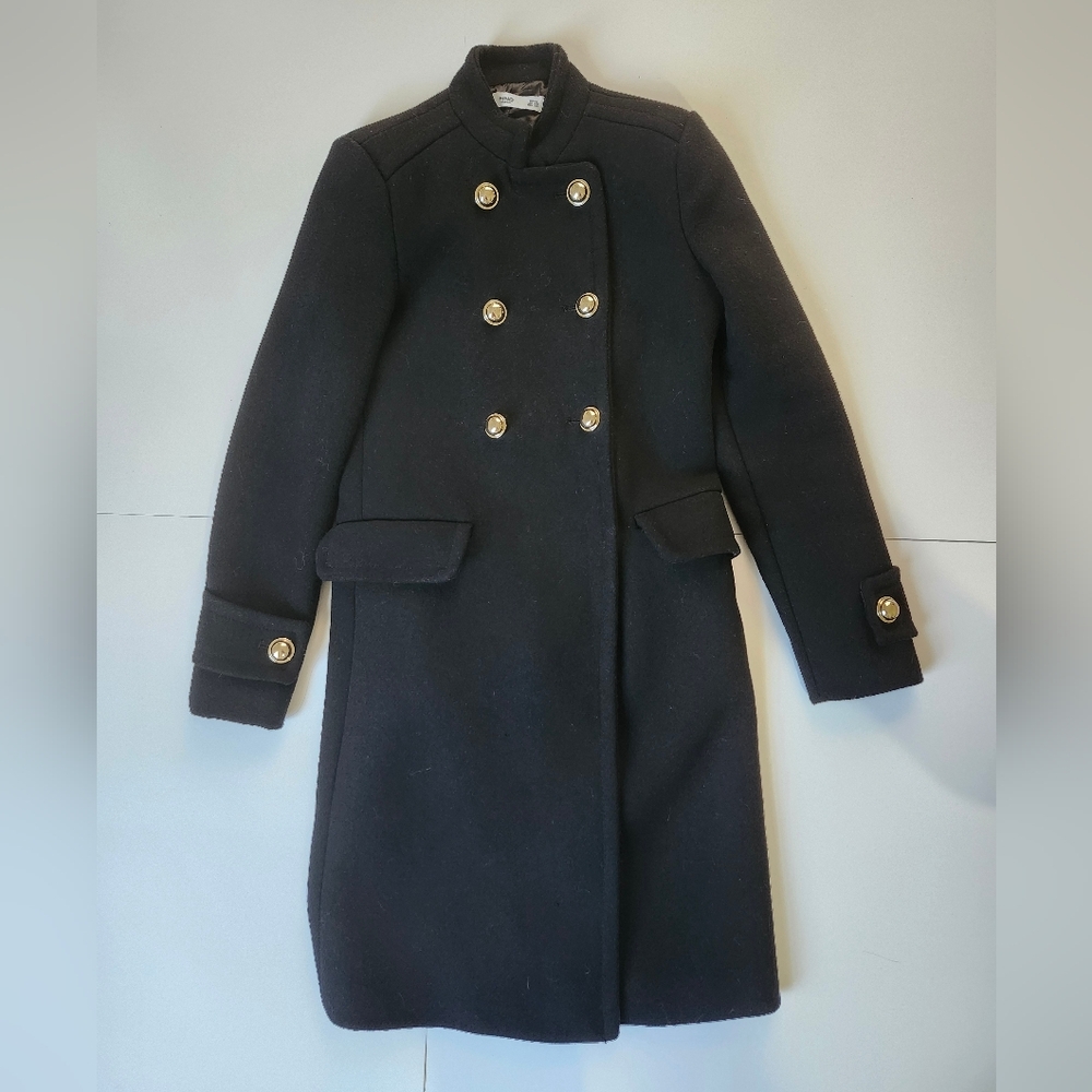 Like NEW Mango Wool Gold Button Black Double-Breasted Women's Coat, XXS